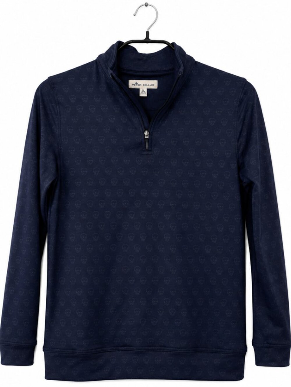 Peter Millar Crown Quarter Zip Pullover Navy Skull Pattern Boy's Medium (9/10)
